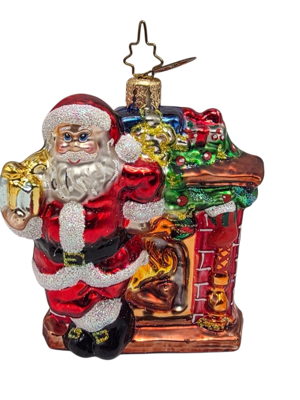 Christopher Radko Santa Claus Fireplace Glass Christmas Tree Ornament 3.5"